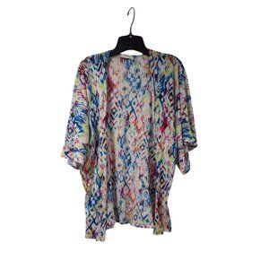 Excuse Me Miss Multicolored 3/4 Sleeve Designed Open Cardigan Sz L